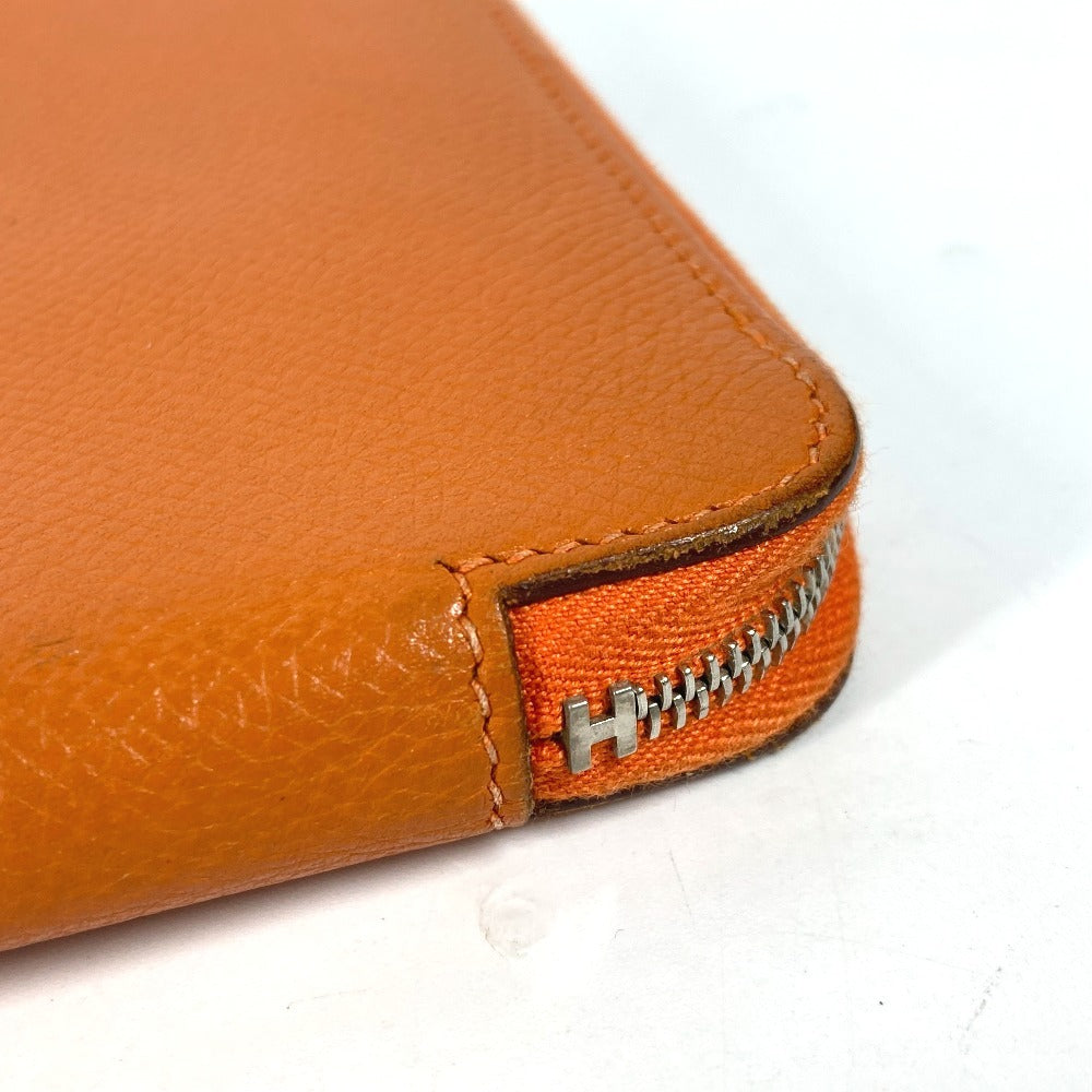 Hermes Long Wallet Purse Leather Orange Azap Integral Unisex(Unisex)