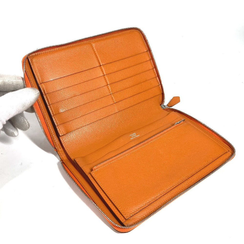 Hermes Long Wallet Purse Leather Orange Azap Integral Unisex(Unisex)