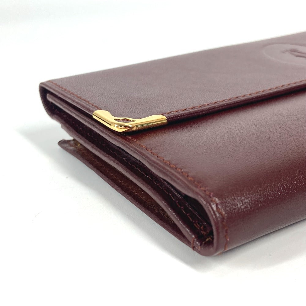 Cartier Long Wallet Purse Leather Bordeaux Must Line Logo Clasp 3-Fold Long Wallet Unisex(Unisex)
