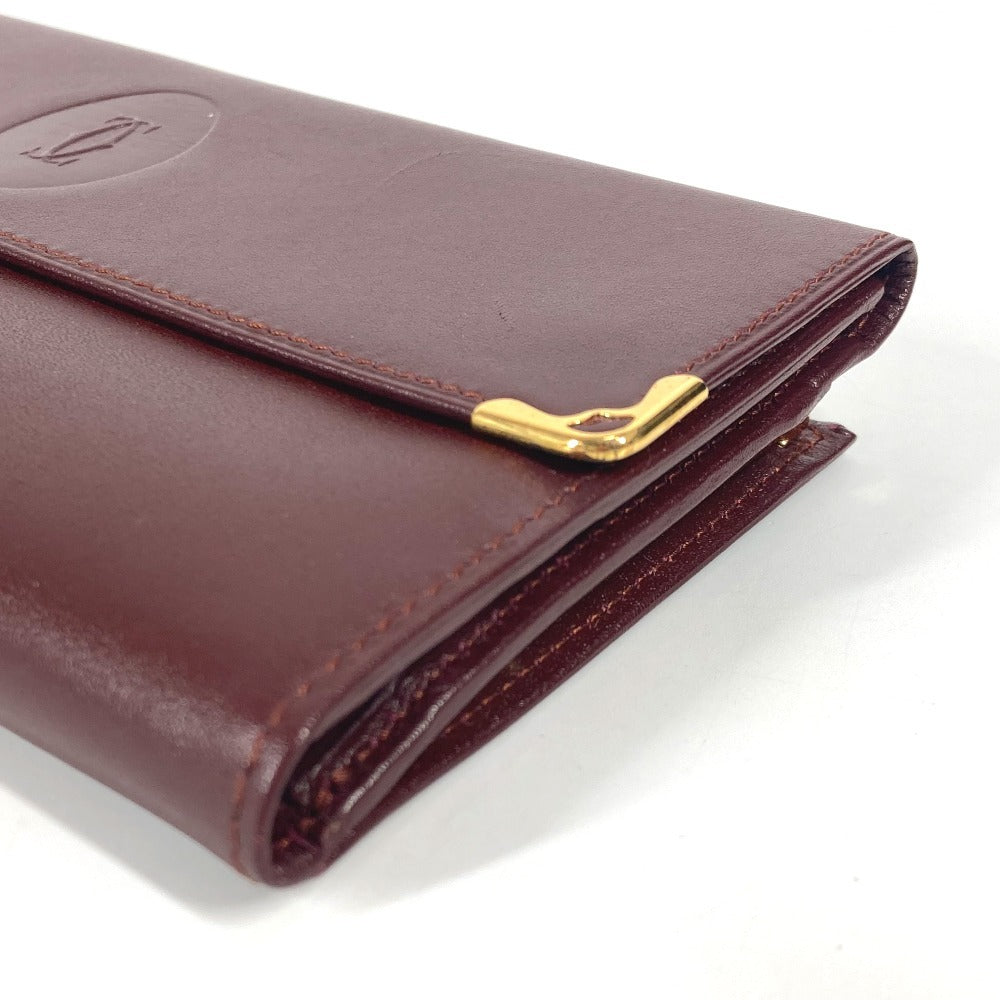Cartier Long Wallet Purse Leather Bordeaux Must Line Logo Clasp 3-Fold Long Wallet Unisex(Unisex)