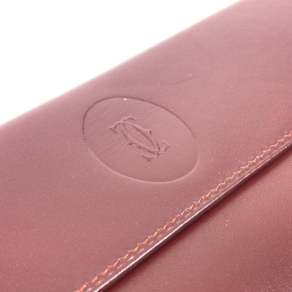 Cartier Long Wallet Purse Leather Bordeaux Must Line Logo Clasp 3-Fold Long Wallet Unisex(Unisex)