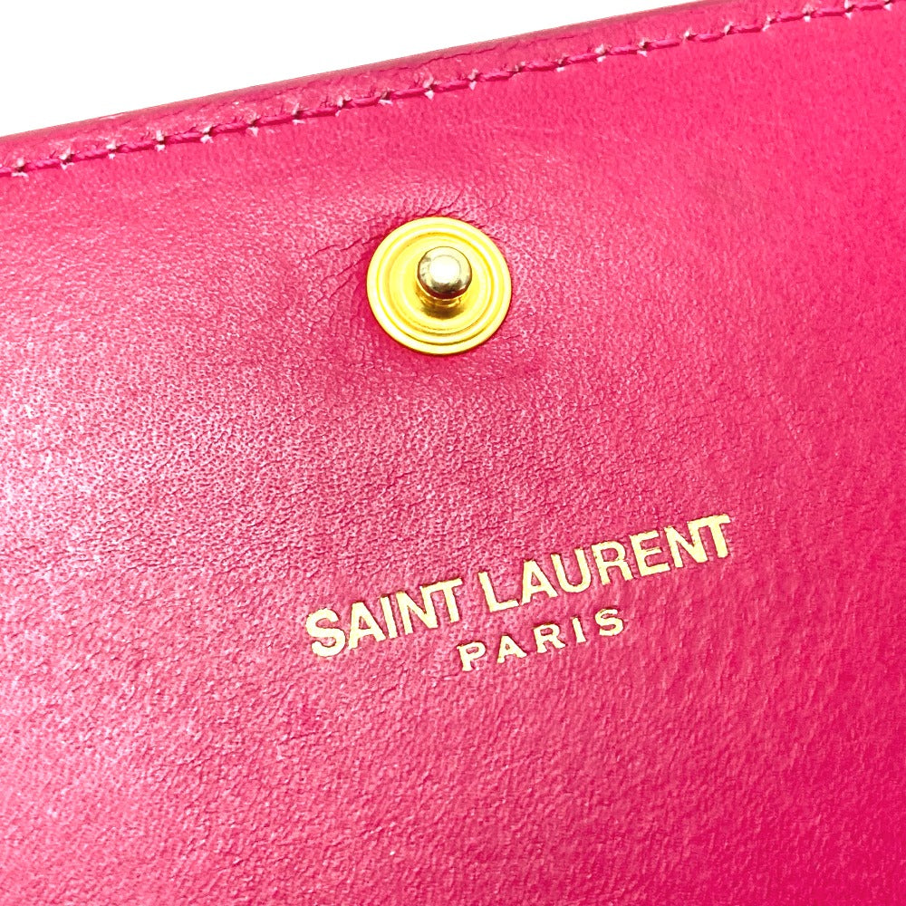 Saint Laurent Paris Long Wallet Purse 340839 Enamel Pink Logo Women