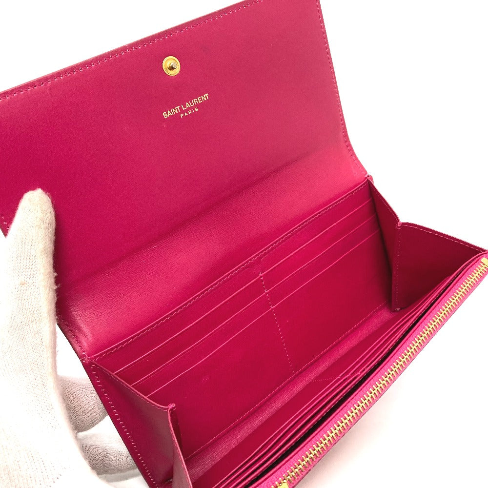 Saint Laurent Paris Long Wallet Purse 340839 Enamel Pink Logo Women