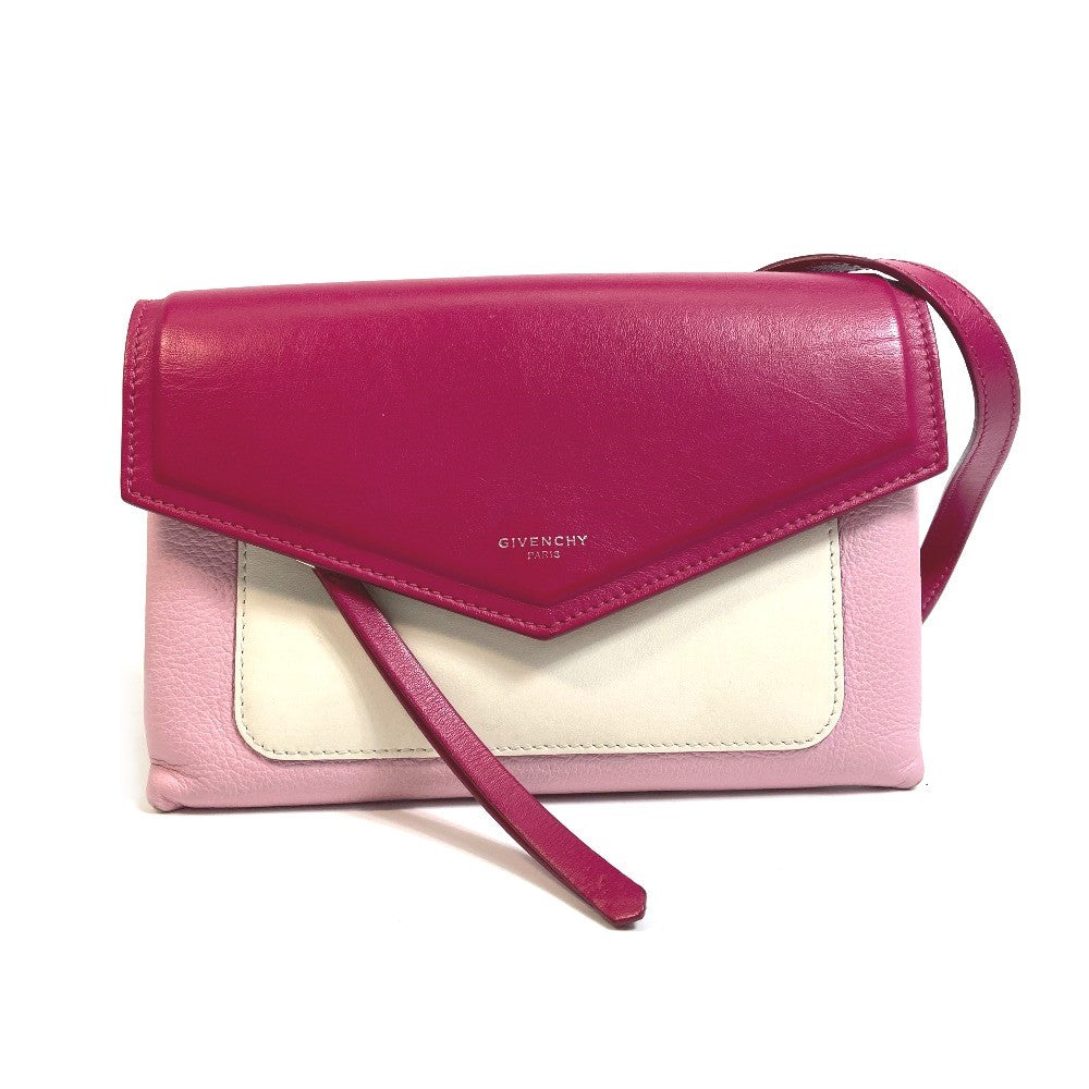 Givenchy Shoulder Bag Leather Pink X White Flap Duet Women