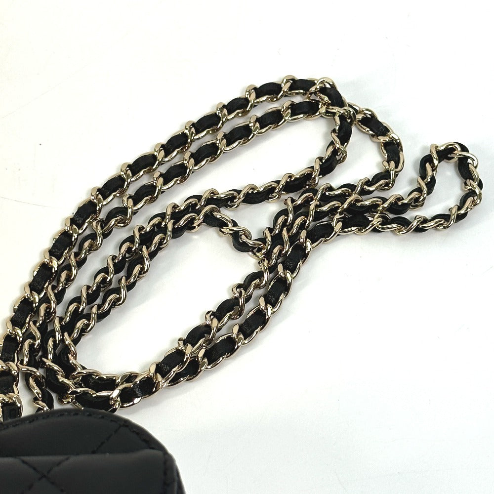Chanel Wallet Chain Ap2783 Lambskin, Leather Black Coin Case Necklace Coco Mark Cc Neck Strap Mini