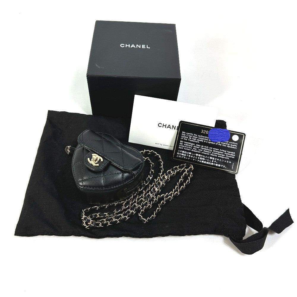 Chanel Wallet Chain Ap2783 Lambskin, Leather Black Coin Case Necklace Coco Mark Cc Neck Strap Mini