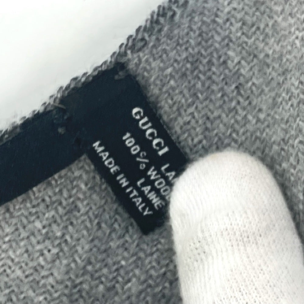 Gucci Scarf Wool Gray Fringe Logo Gg Stripes Women