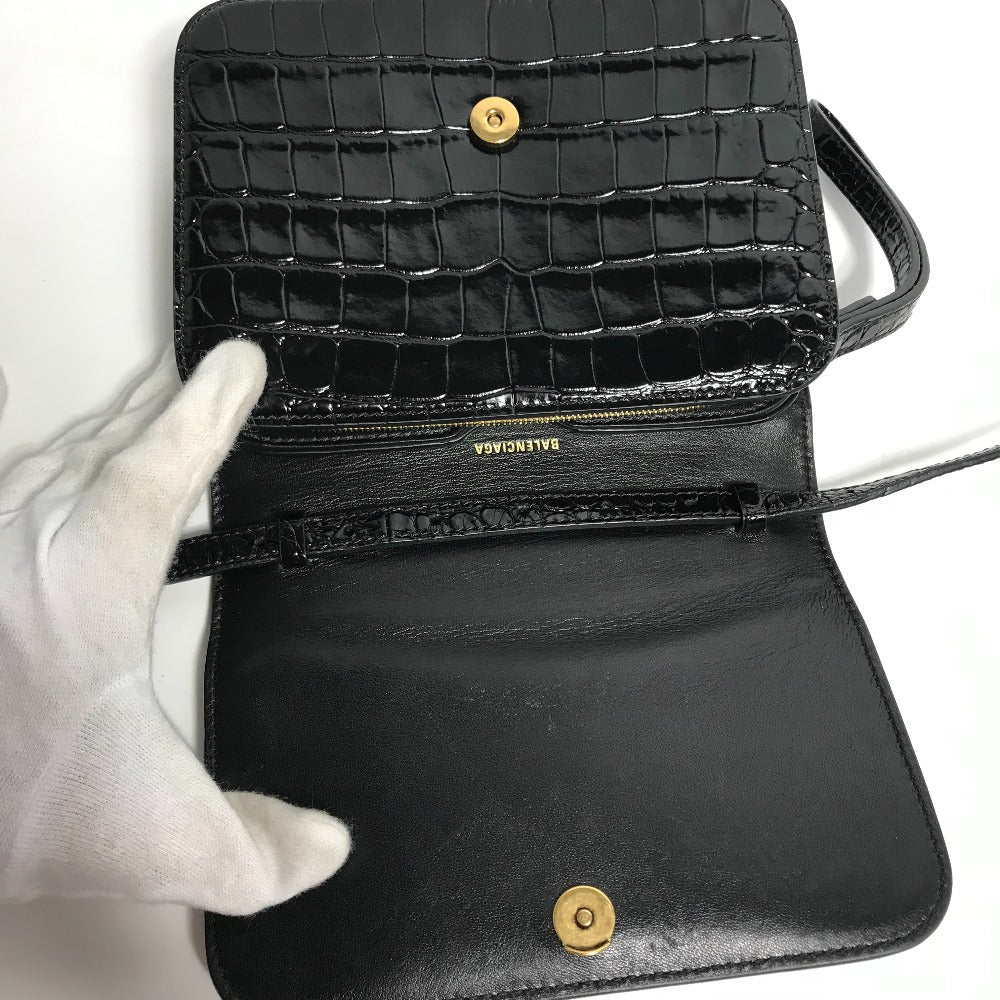 Balenciaga Shoulder Bag 592898 Embossed Leather Black 2Way Clutch Bag Pouch B Logo Quilting Women