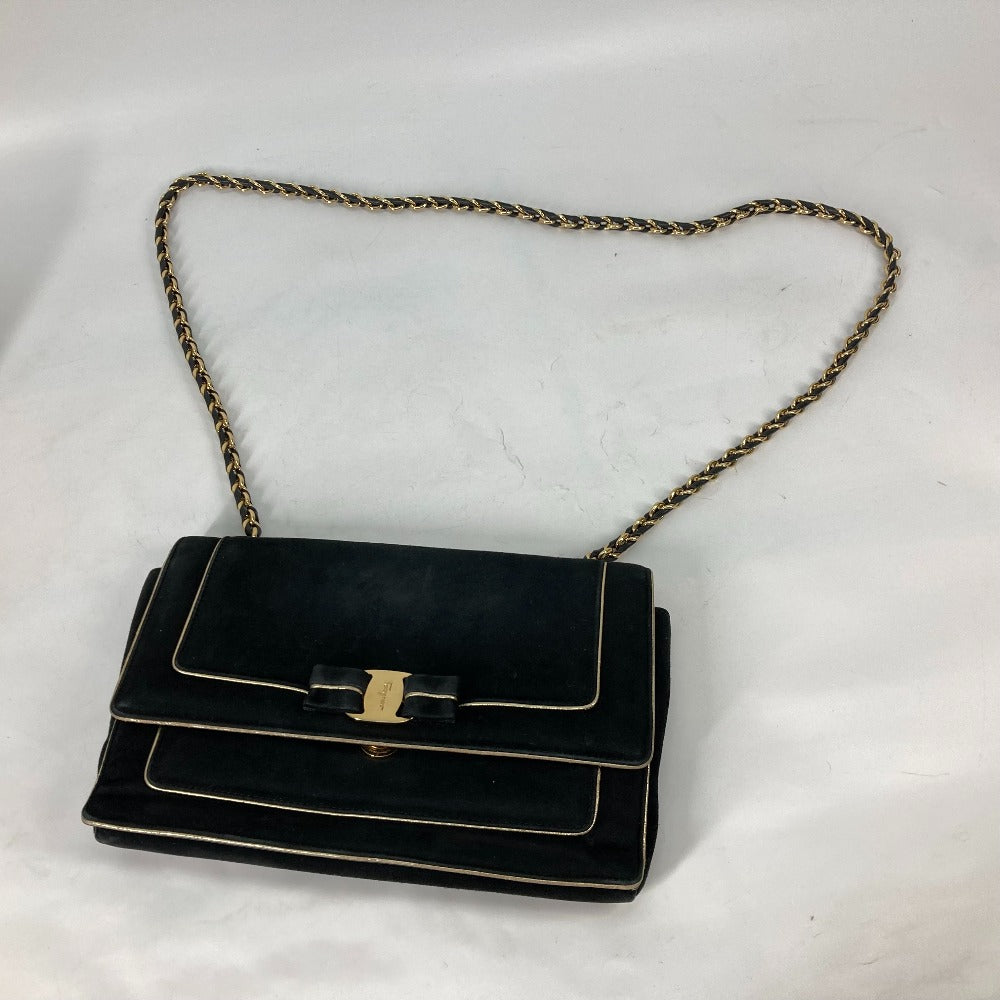 Salvatore Ferragamo Shoulder Bag Suede Black Crossbody Bag Chain Bag Women