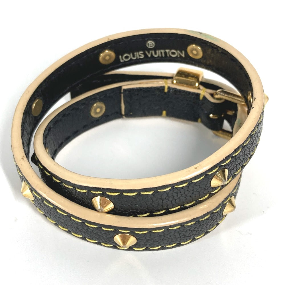 Louis Vuitton Bracelet M91844 Suhari Leather Black Suhari Studs Brasserie Double Tour Women