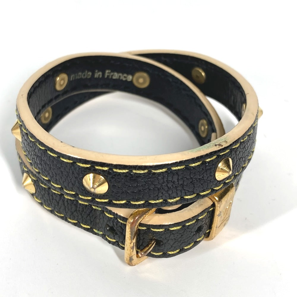 Louis Vuitton Bracelet M91844 Suhari Leather Black Suhari Studs Brasserie Double Tour Women