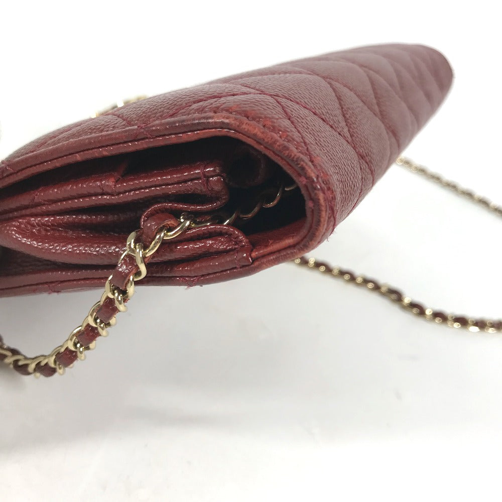 Chanel Long Wallet Purse Caviar Skin Red X Gold Metal Cc Coco Mark Coco Lock Chain Wallet Women