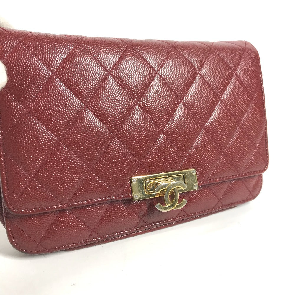Chanel Long Wallet Purse Caviar Skin Red X Gold Metal Cc Coco Mark Coco Lock Chain Wallet Women