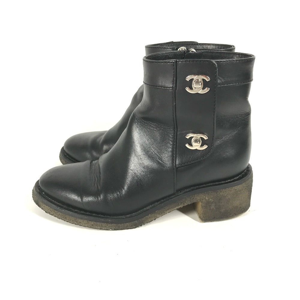 Chanel Boots G31204 Leather Black Turn Lock Women 35