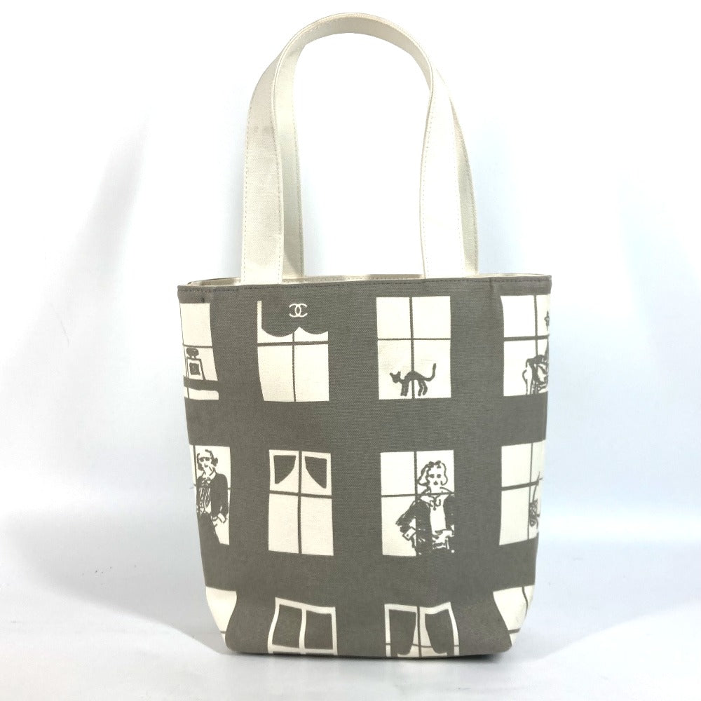 Chanel Shoulder Bag Canvas Gray Shoulder Window Line Women