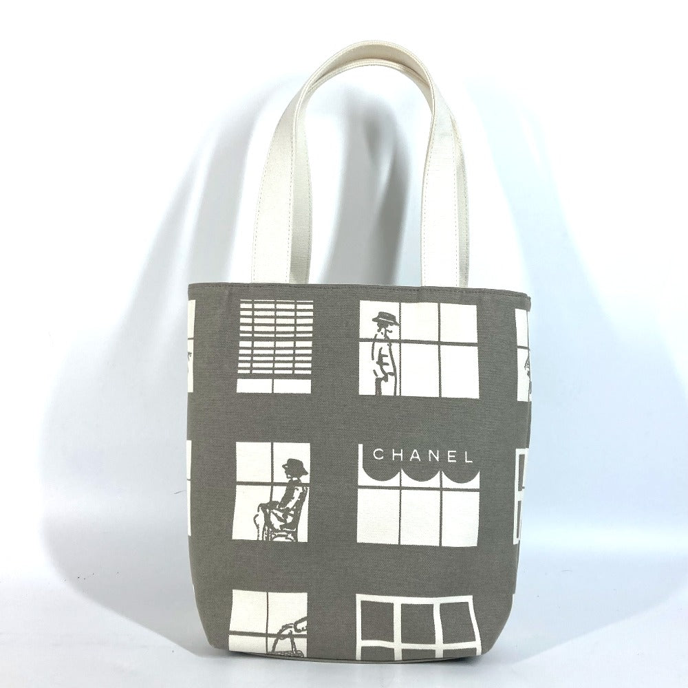 Chanel Shoulder Bag Canvas Gray Shoulder Window Line Women