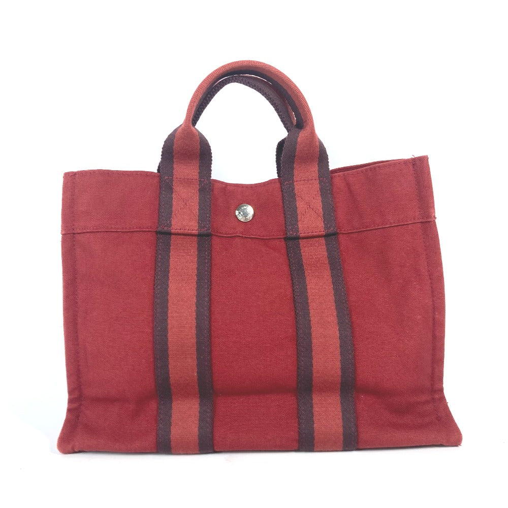 Hermes Handbag Canvas Red Fool Toepm Women