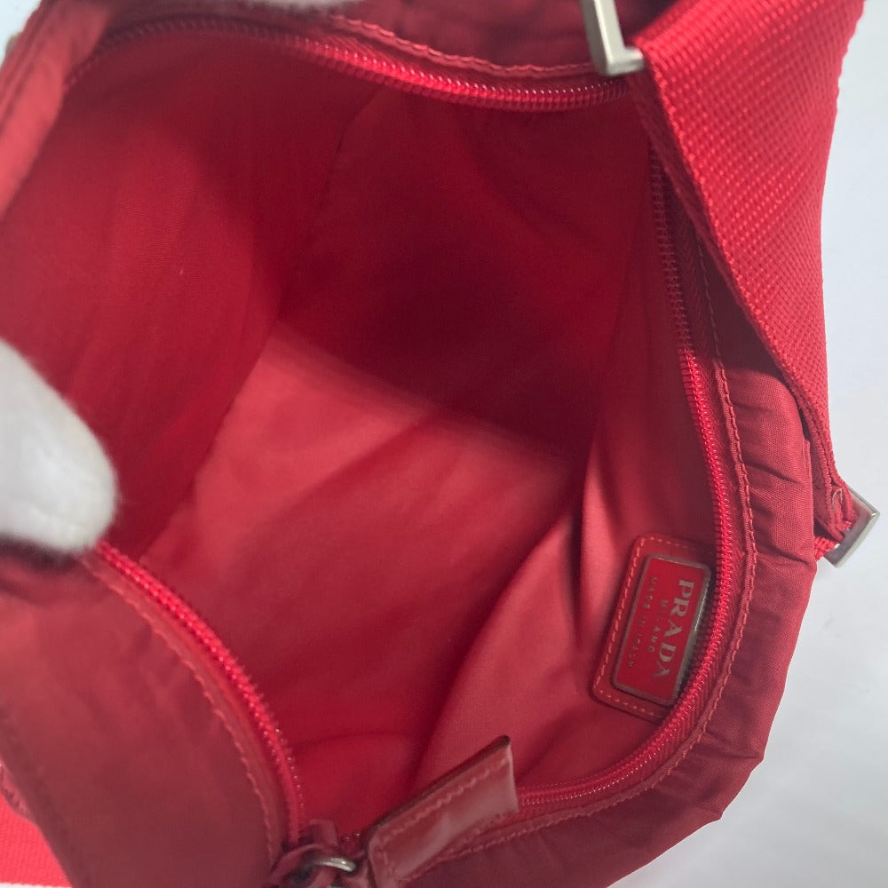 Prada Shoulder Bag Nylon Red Pochette Triangle Logo Plate Women