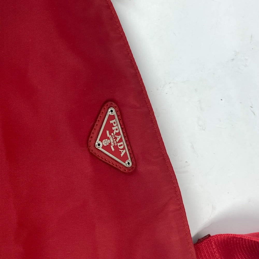 Prada Shoulder Bag Nylon Red Pochette Triangle Logo Plate Women