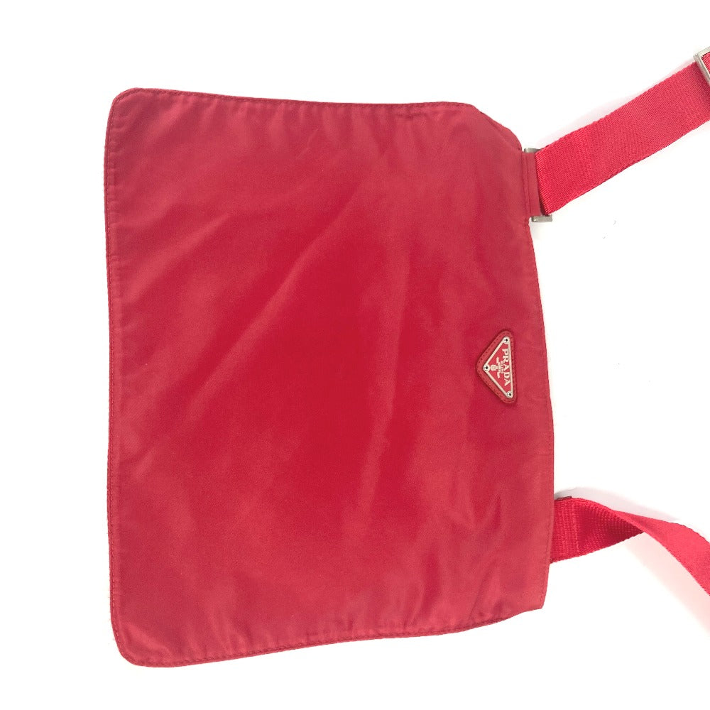 Prada Shoulder Bag Nylon Red Pochette Triangle Logo Plate Women