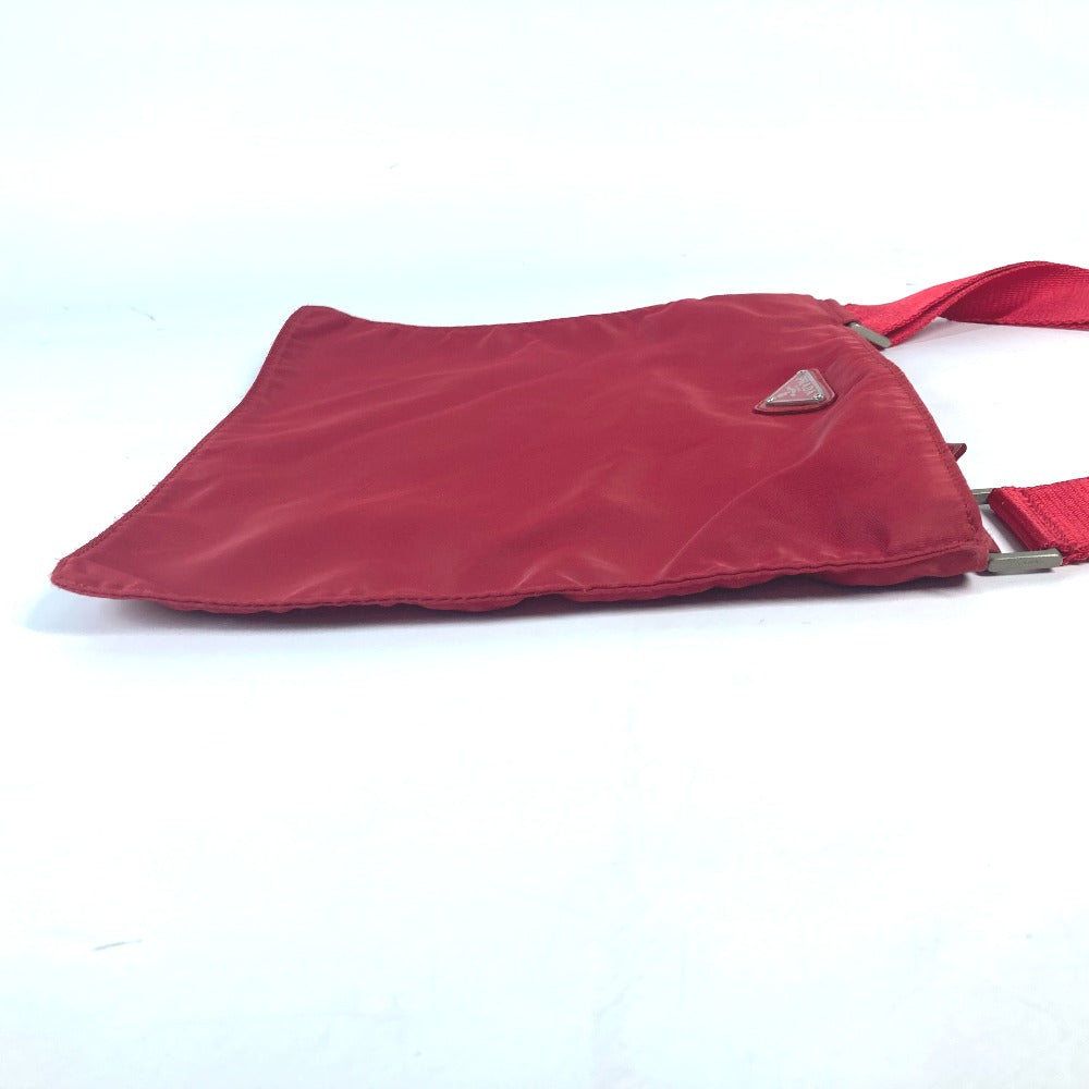 Prada Shoulder Bag Nylon Red Pochette Triangle Logo Plate Women