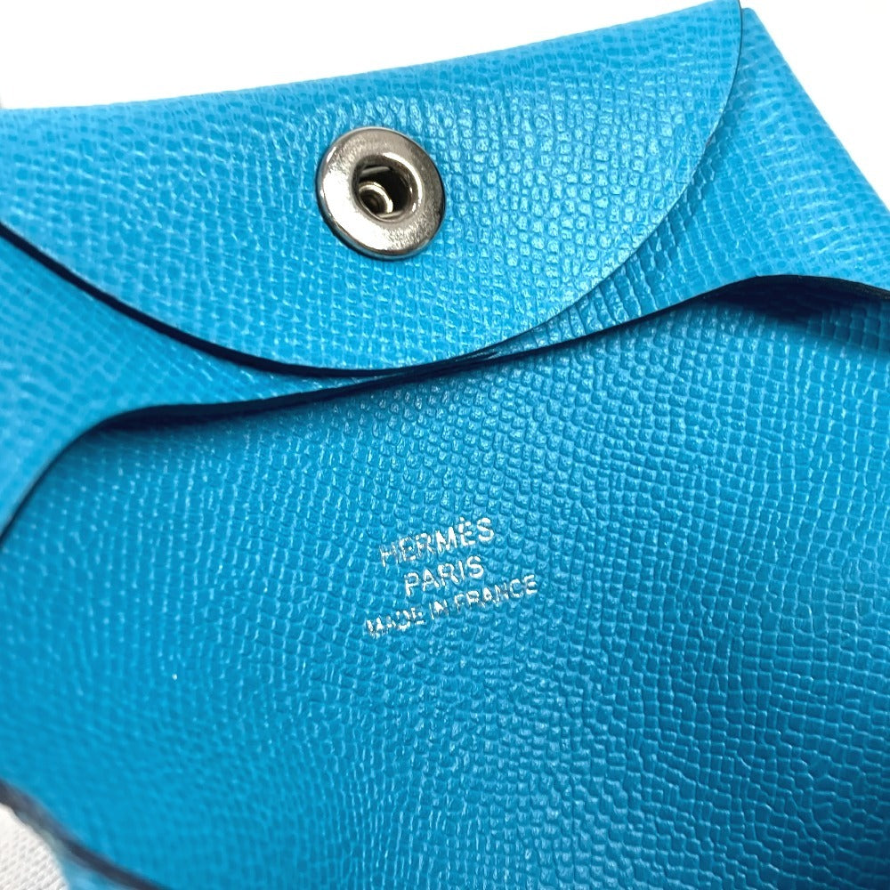 Hermes Coin Case Leather Blue Bastia Women(Unisex)