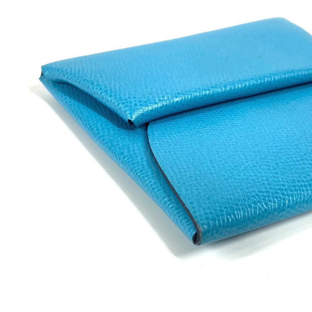 Hermes Coin Case Leather Blue Bastia Women(Unisex)
