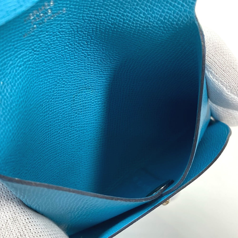 Hermes Coin Case Leather Blue Bastia Women(Unisex)
