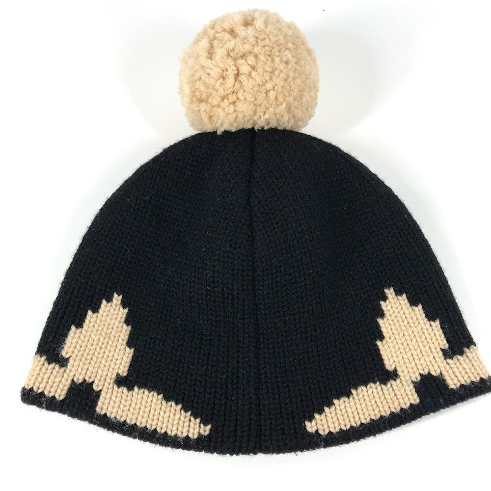 Louis Vuitton Knit Hat M70840 Wool Black With Pompoms Bonnet Morning Rum