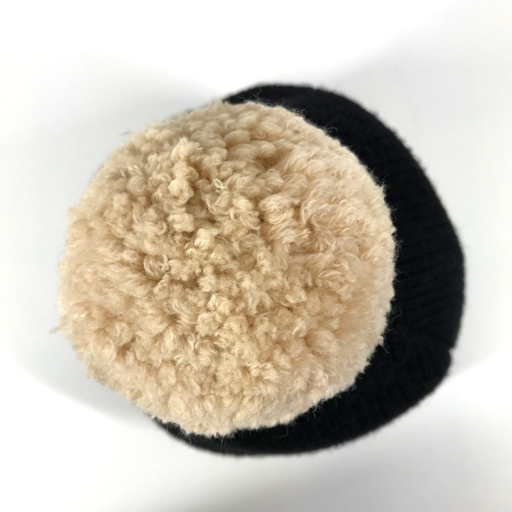 Louis Vuitton Knit Hat M70840 Wool Black With Pompoms Bonnet Morning Rum