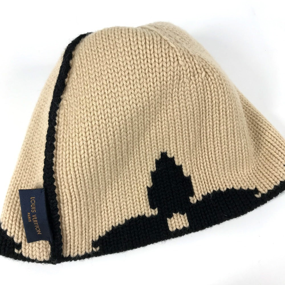 Louis Vuitton Knit Hat M70840 Wool Black With Pompoms Bonnet Morning Rum