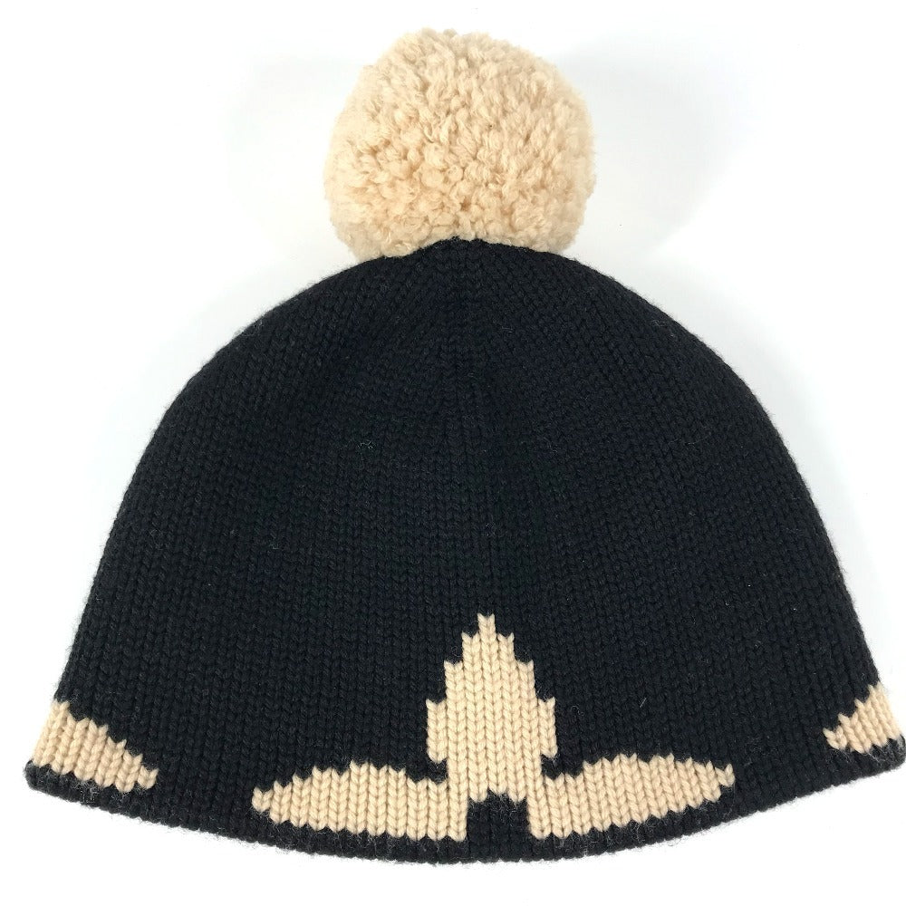Louis Vuitton Knit Hat M70840 Wool Black With Pompoms Bonnet Morning Rum