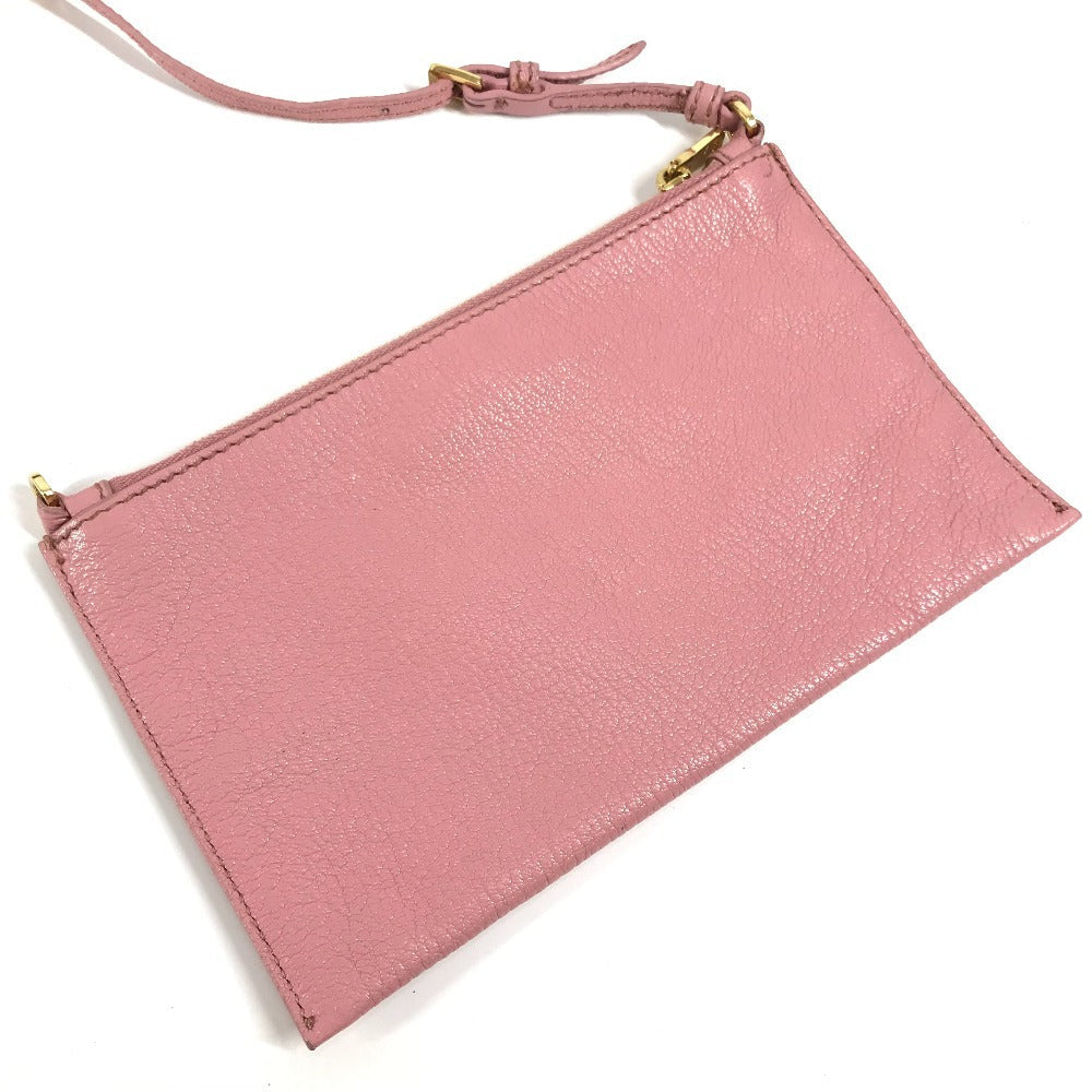 Miumiu Tote Bag 5Bg002 Leather Pink With Porch Logo Madras