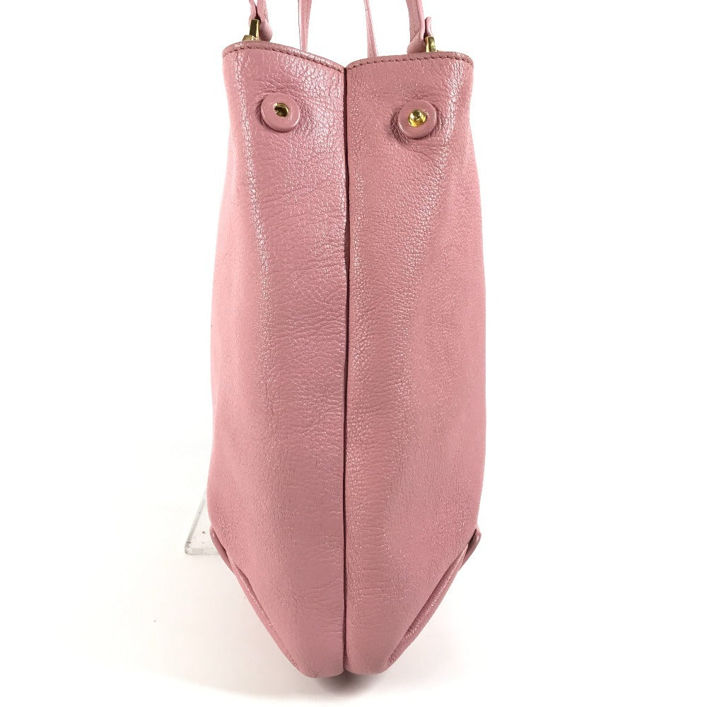 Miumiu Tote Bag 5Bg002 Leather Pink With Porch Logo Madras