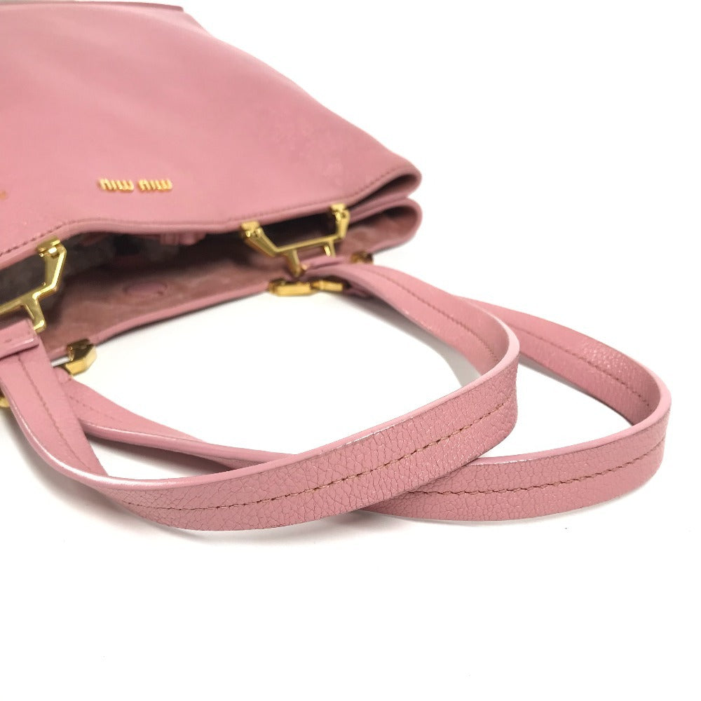 Miumiu Tote Bag 5Bg002 Leather Pink With Porch Logo Madras