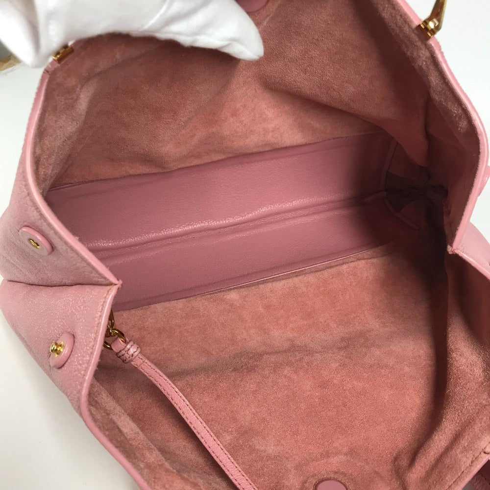 Miumiu Tote Bag 5Bg002 Leather Pink With Porch Logo Madras