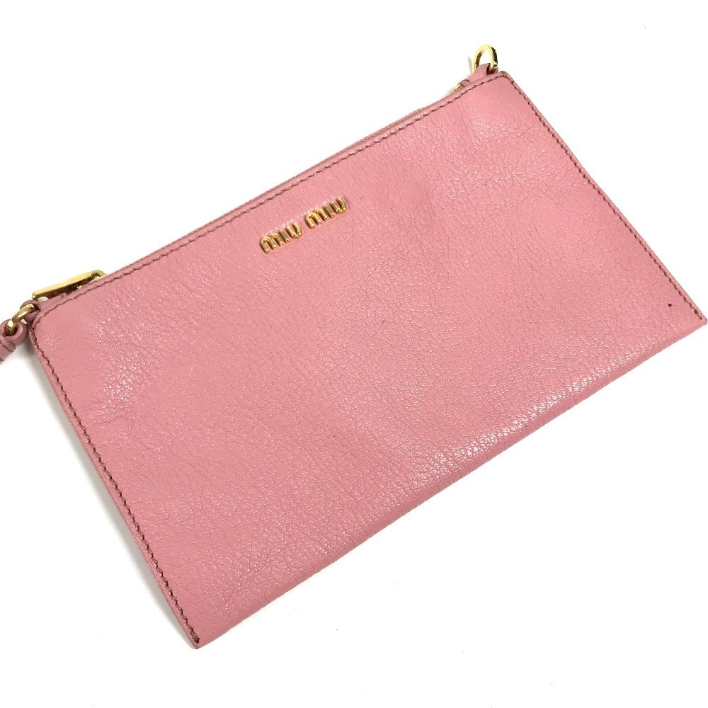 Miumiu Tote Bag 5Bg002 Leather Pink With Porch Logo Madras