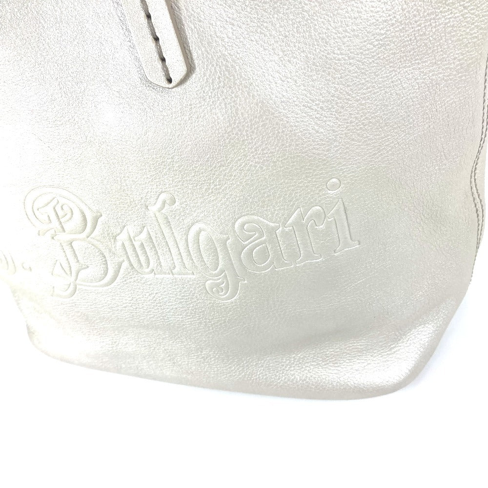 Bvlgari Tote Bag Leather Silver S.Bulgari Logo Sotirio