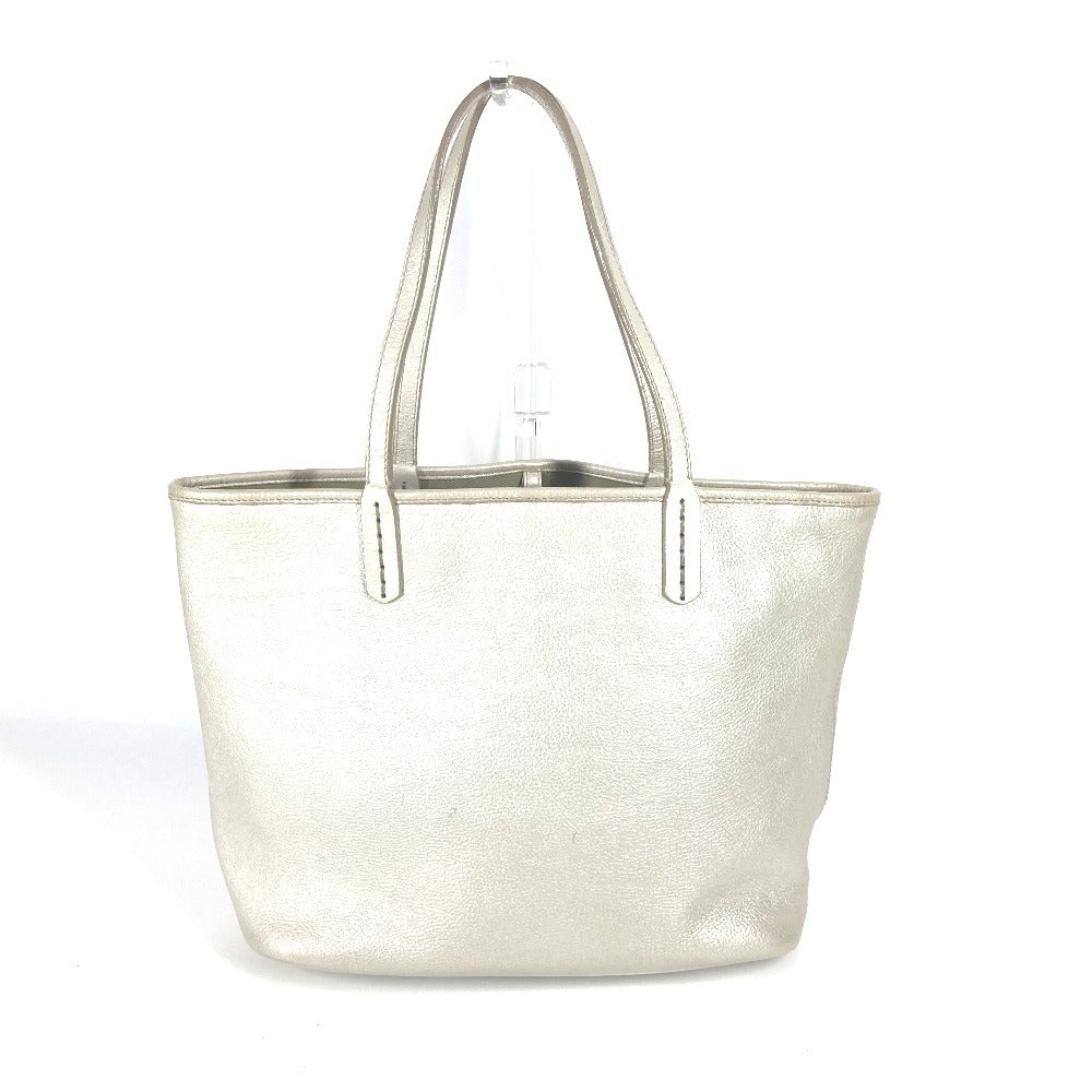 Bvlgari Tote Bag Leather Silver S.Bulgari Logo Sotirio