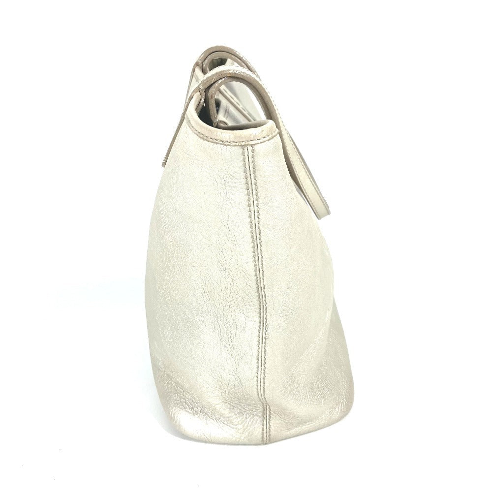 Bvlgari Tote Bag Leather Silver S.Bulgari Logo Sotirio