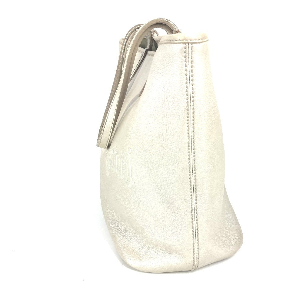 Bvlgari Tote Bag Leather Silver S.Bulgari Logo Sotirio