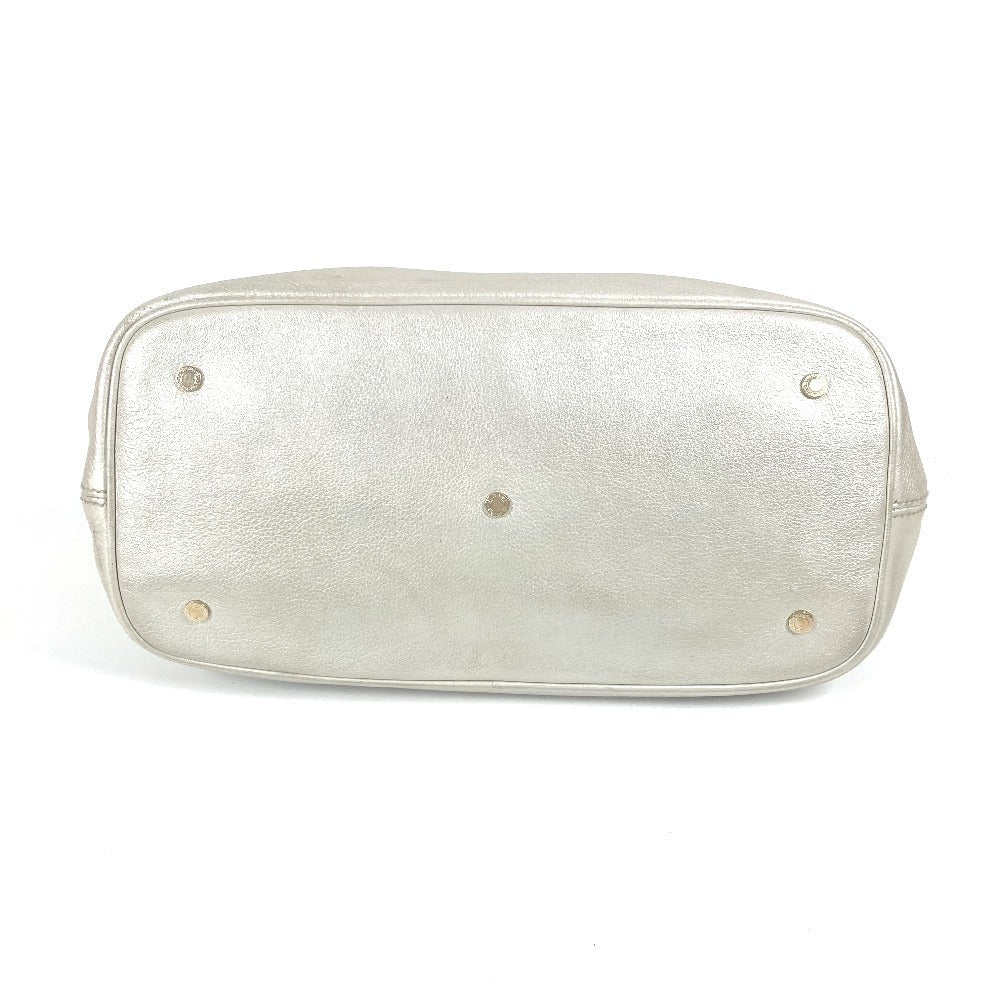 Bvlgari Tote Bag Leather Silver S.Bulgari Logo Sotirio