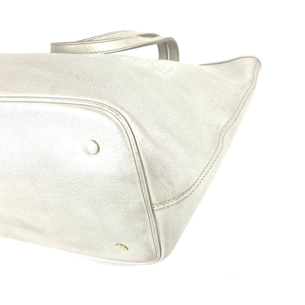 Bvlgari Tote Bag Leather Silver S.Bulgari Logo Sotirio