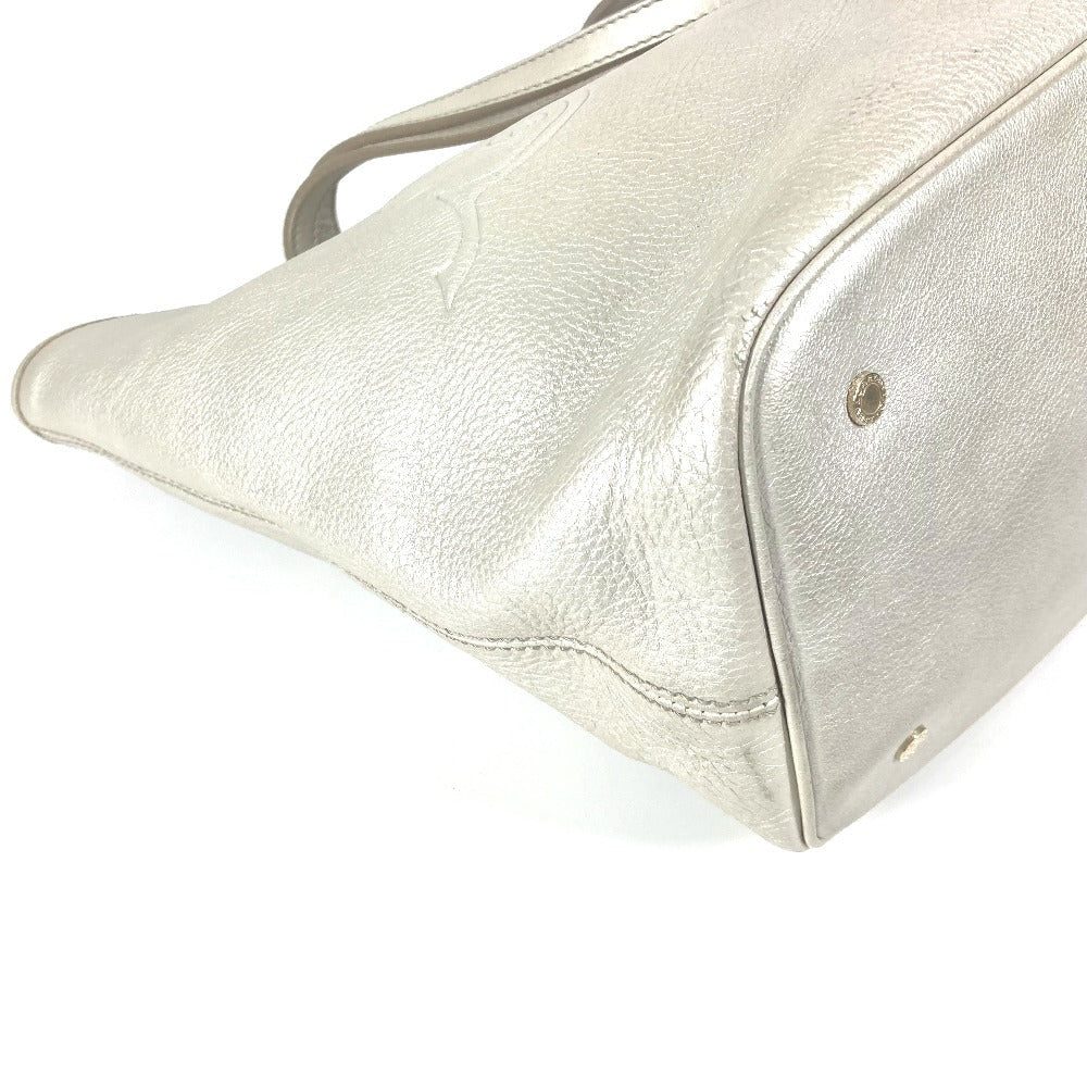 Bvlgari Tote Bag Leather Silver S.Bulgari Logo Sotirio