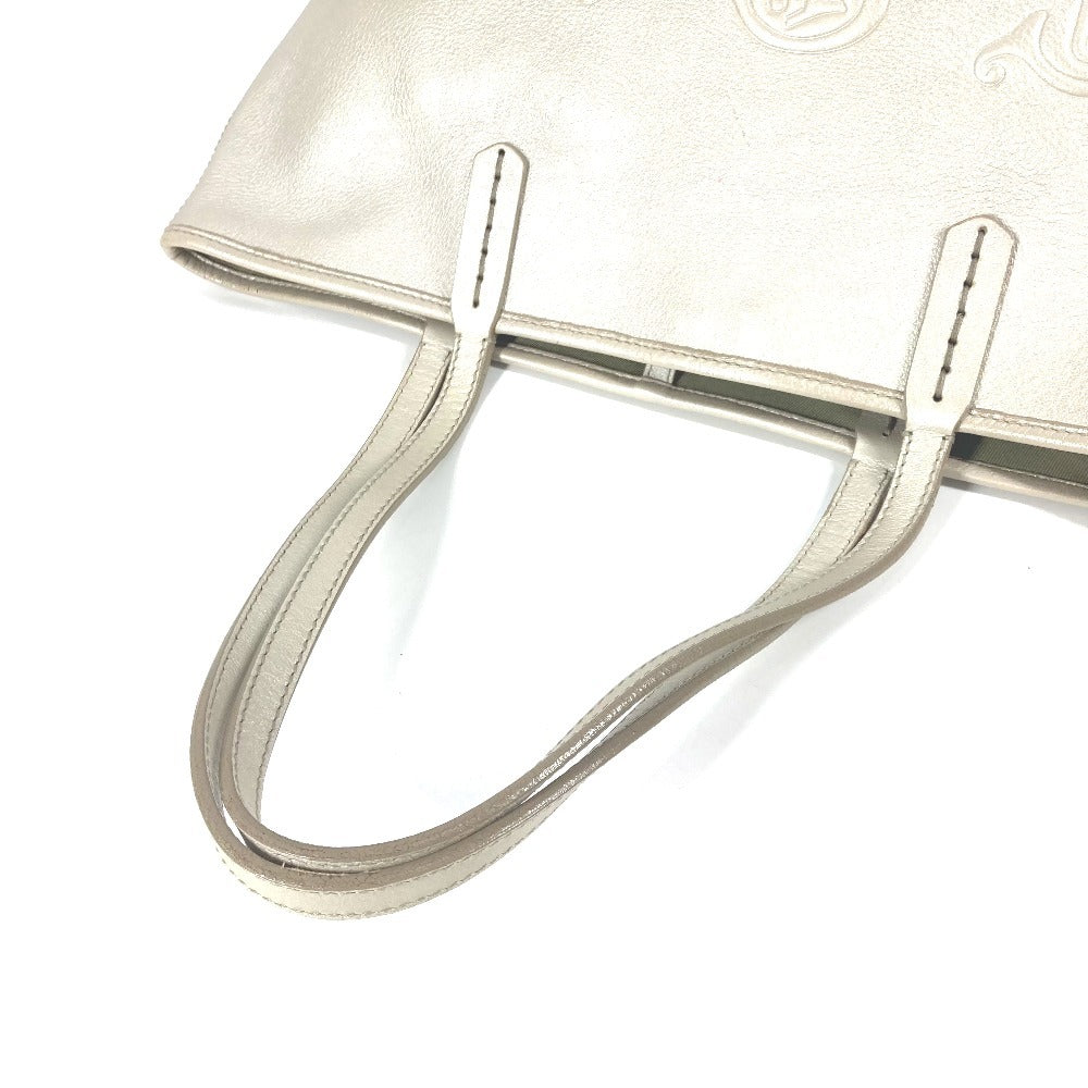 Bvlgari Tote Bag Leather Silver S.Bulgari Logo Sotirio