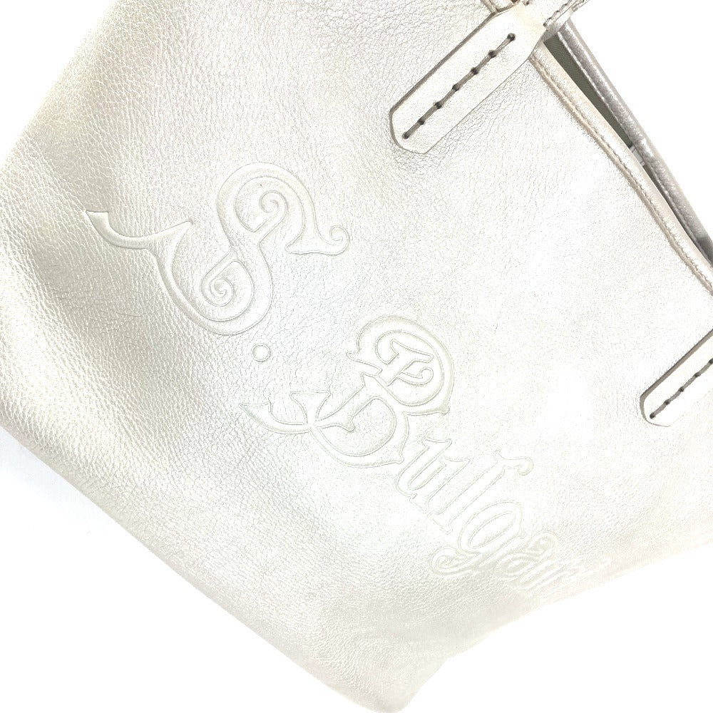 Bvlgari Tote Bag Leather Silver S.Bulgari Logo Sotirio