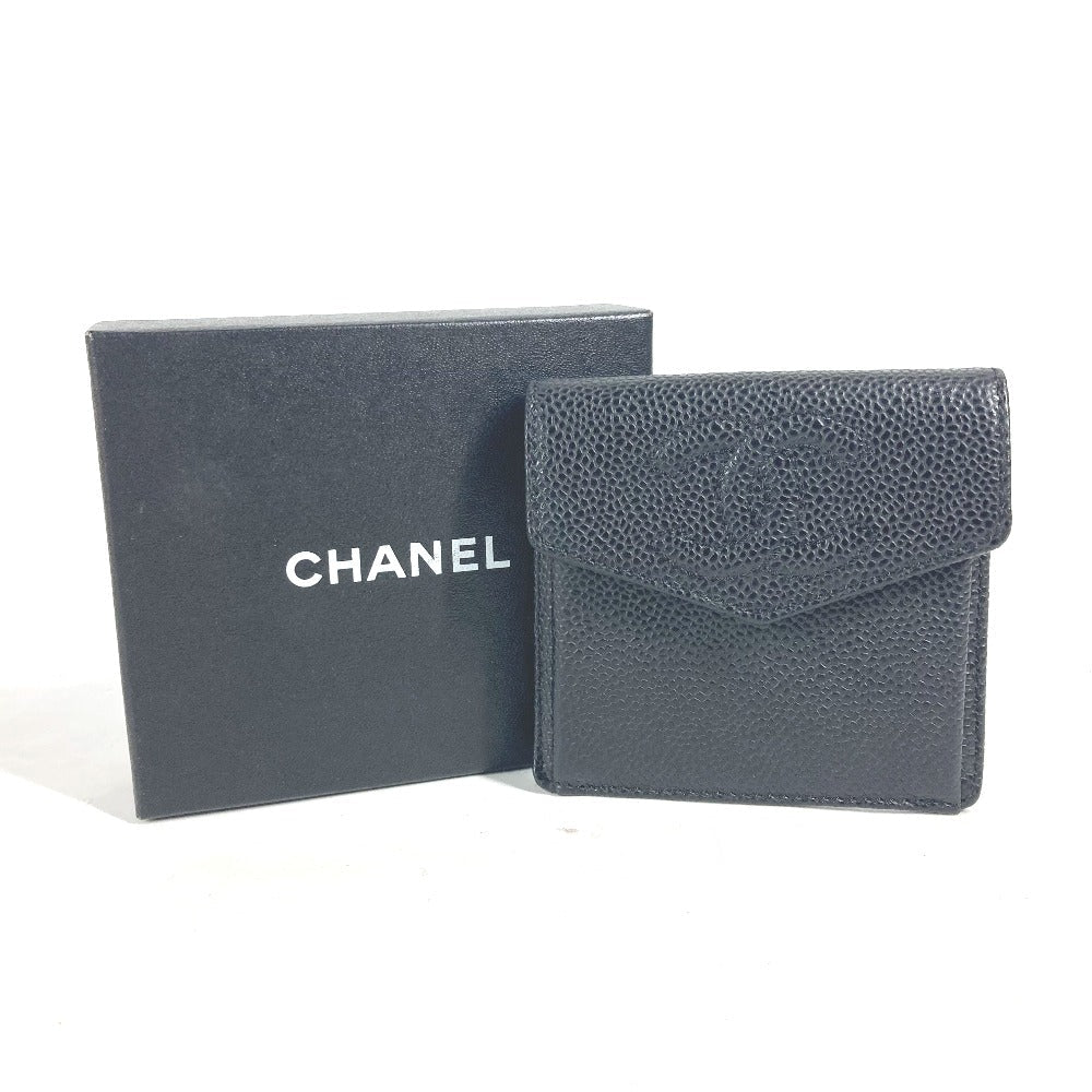 Chanel Coin Case A13233 Caviar Skin Black Cc Coco Mark Women