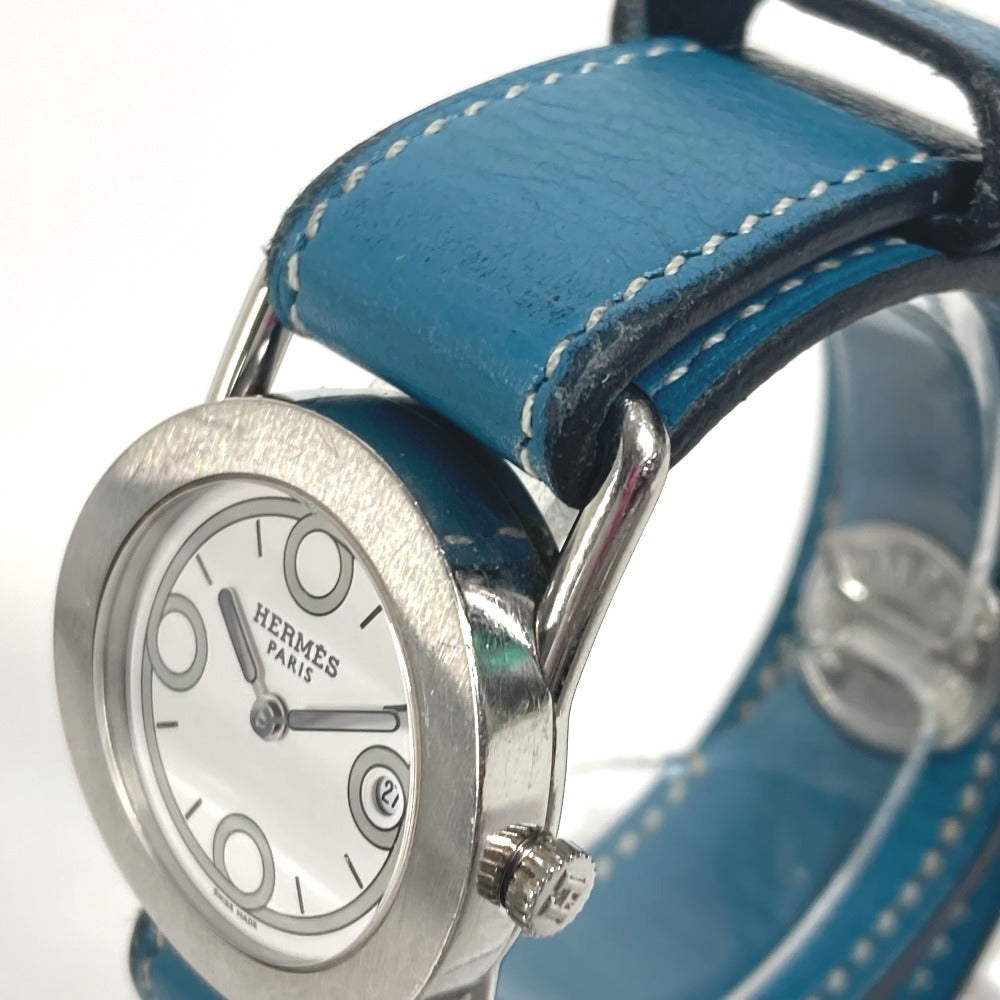 Hermes Watches Quartz Br1.210 Stainless Steel , Leather Silver Ballenia Rondo White Dial