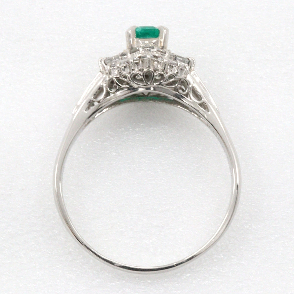 Jewelry Ring Pt900Platinum, Emerald, Diamond Silver Women