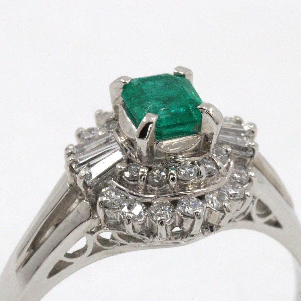 Jewelry Ring Pt900Platinum, Emerald, Diamond Silver Women